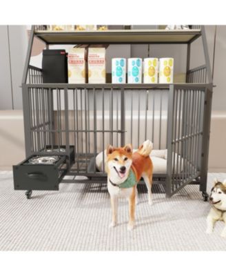 Large Pet Cage with Storage & Stainless-Steel Bowls