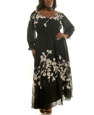 Plus Size Floral-Print Elastic-Waist Chiffon Maxi Dress