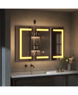 Bathroom Cabinet with LED Mirror, Anti-fog function