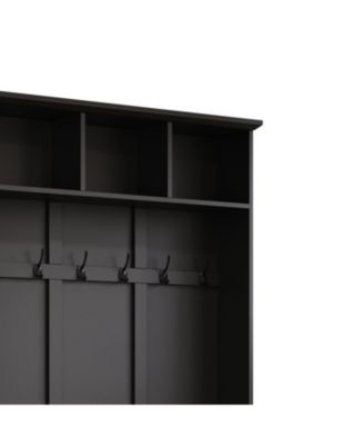 Versatile 3-in-1 Hall Tree with 6 Hooks Walnut Storage Bench 55" Entryway Coat Rack