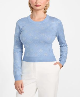 Women's Long-Sleeve Crewneck Rhinestones 4G Sweater