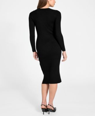 Women's Long-Sleeve Rib Logo Button Vonn Bodycon Dress