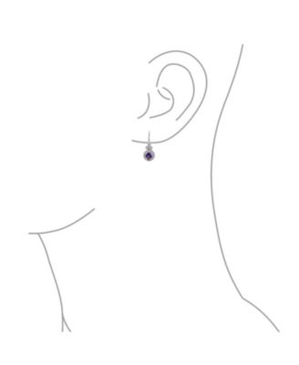Art Deco Style Halo Circle Circlet Solitaire Synthetic Purple Amethyst Drop Earrings Sterling Silver