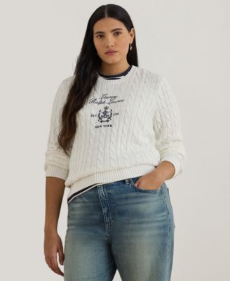 Lauren Ralph Lauren - Plus Size Embroidered-Crest Long-Sleeve Sweater