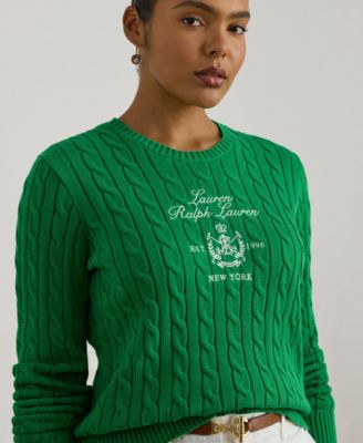 Plus Size Embroidered-Crest Long-Sleeve Sweater