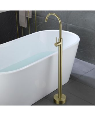 Freestanding Floor Mount Bath Tub Filler Faucet with Single Handle and Water Supply Lines