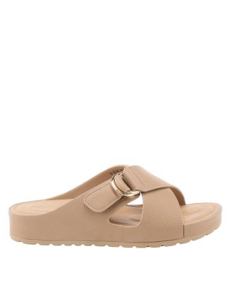 Women s RUTHA Criss-Cross Strap Slide Sandals with Gold Buckle and Padded Insole