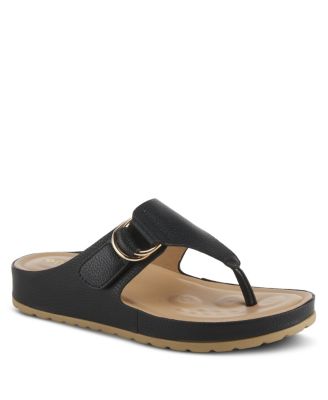 Rozeta Women's Leather Toe Thong Slide Sandal with Buckle