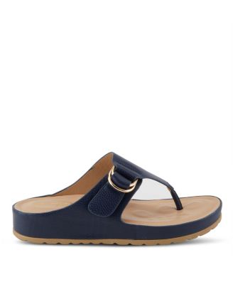 Women's ROZETA Toe Thong Sandals with Gold Buckle and Comfort Footbed