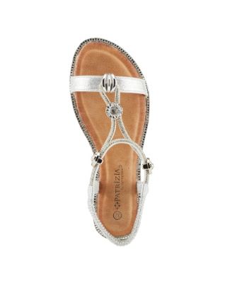 Women's CHARMER Crystal Jeweled T-Strap Flat Sandals with Stretch Back