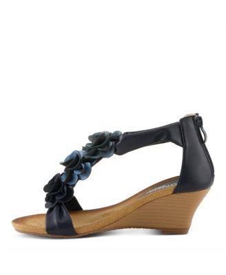 Harlequin Women's Ankle Strap Wedge with Floral Embroidery