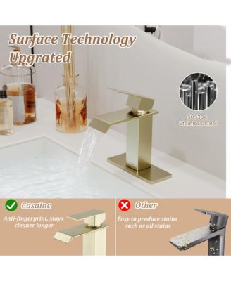 Single-Handle Waterfall Bathroom Sink Faucet in Lead-Free 304 Stainless Steel with Hot/Cold Water Function