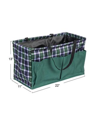 Plaid Krush Container All-Purpose Utility Tote with Green Pockets