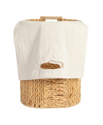 Handwoven Water Hyacinth Oval Hamper Set with Cotton Lining, Set of 2