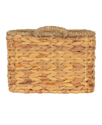 Rectangular Handwoven Water Hyacinth and Seagrass Basket with Handles