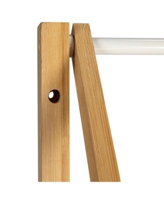 Bamboo and Metal Wall Mount Extendable Drying Rack, Compact Upscale Laundry Rack with 8 Dowels, White