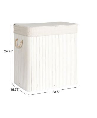 Bamboo Double Laundry Hamper with Rope Handles, 39-Gallons, White
