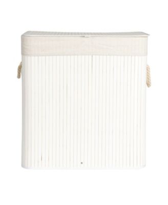 Bamboo Double Laundry Hamper with Rope Handles, 39-Gallons, White