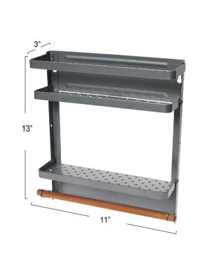 Grey Metal Magnetic Organizer with Towel Rack, Wall-Mount Storage Shelf