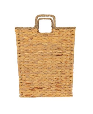Square Handwoven Water Hyacinth and Seagrass Basket with Handles, Natural