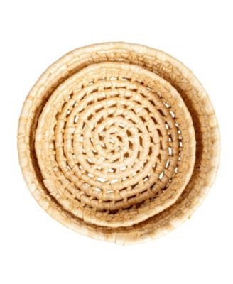 Handwoven Corn Leaf Nestable Baskets with Lids, Set of 2