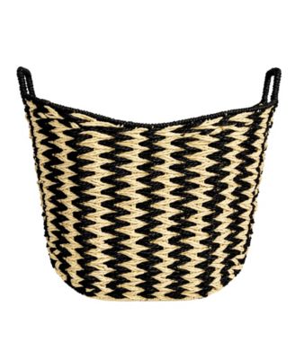 Zigzag Woven Paper Rope Basket, Black and Natural
