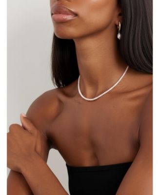 2-Pc. Set Handcrafted Dainty Freshwater Pearl Necklace and Earrings in Gold-Plated Finish