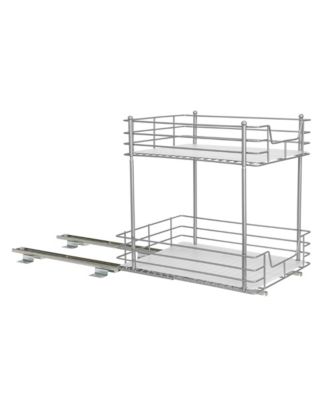 Glidez Steel Pull-Out Storage Organizer, 2-Tier Design, Brushed Silver