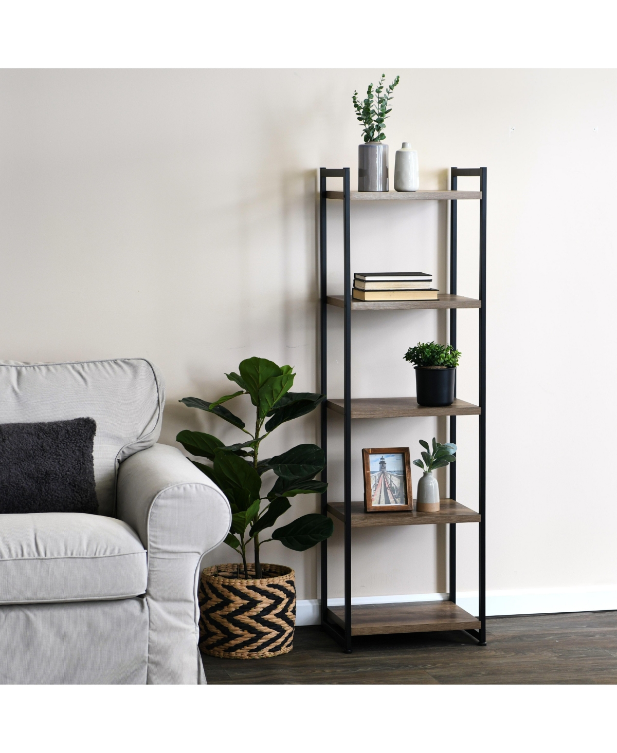 Household Essentials Cattail and Paper Zee Basket, Natural and Black