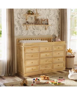 Solid Wood Changing Table with 12 Drawers and Guardrails, Chest of Drawers