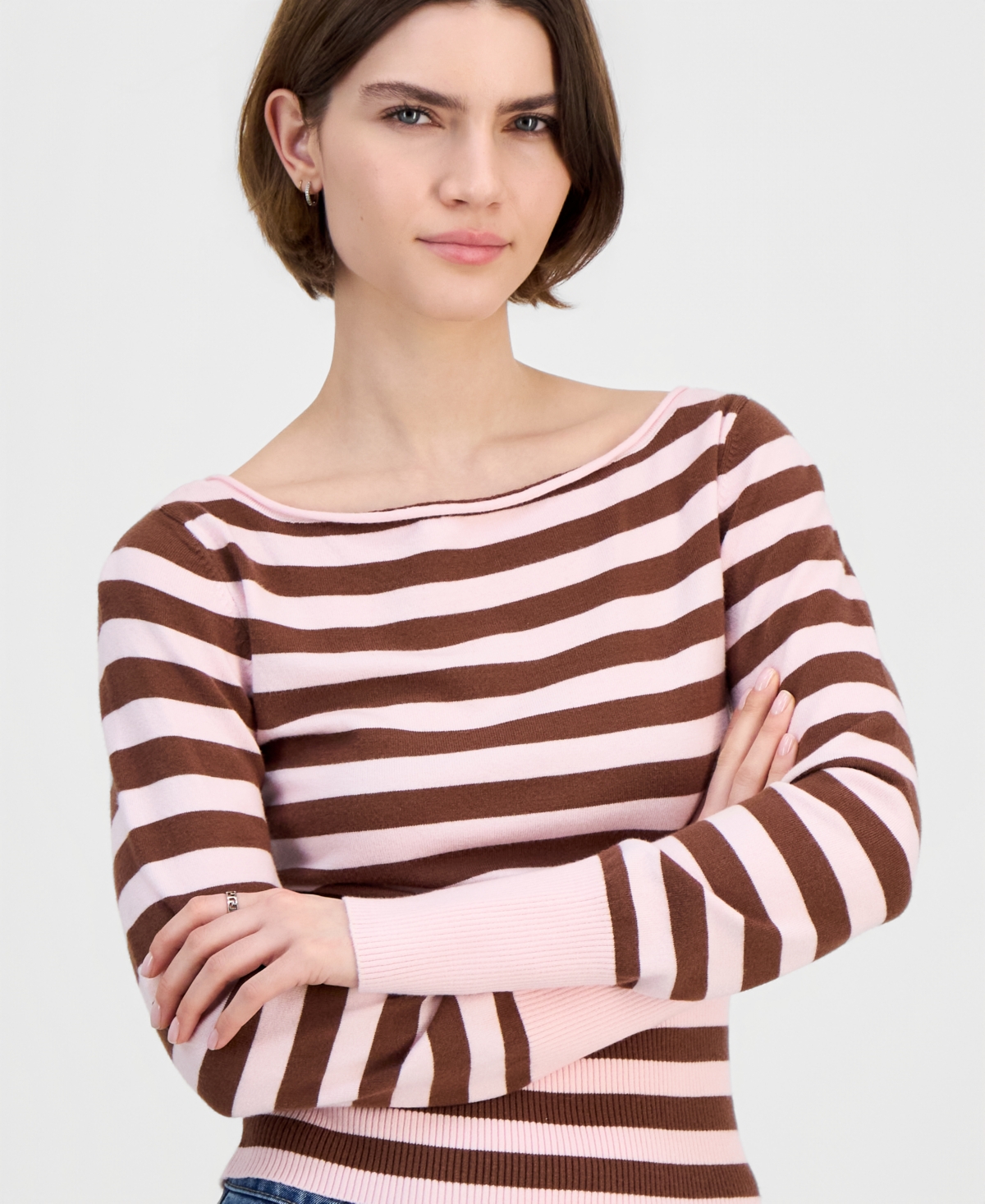 Ultra Flirt Juniors' Boat-Neck High Rib Start Striped Sweater