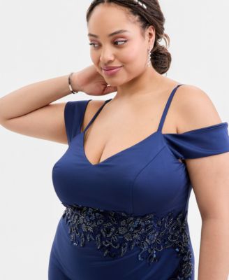 Trendy Plus Size Off-The-Shoulder Embellished Gown