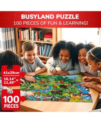 100 Piece Puzzles for Kids Ages 6-8 – Intricately Illustrated Safari Animals Puzzle for Kids Ages 8-10 – Educational Busyland Game Packed