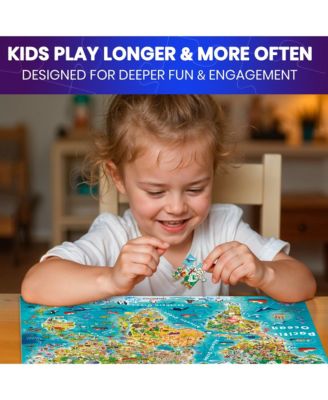 100 Puzzles for Kids Ages 4-8 – Glow-in-The-Dark USA Map World Map and Solar System – Geography Learning Toys - 3 SET Educational Puzzles