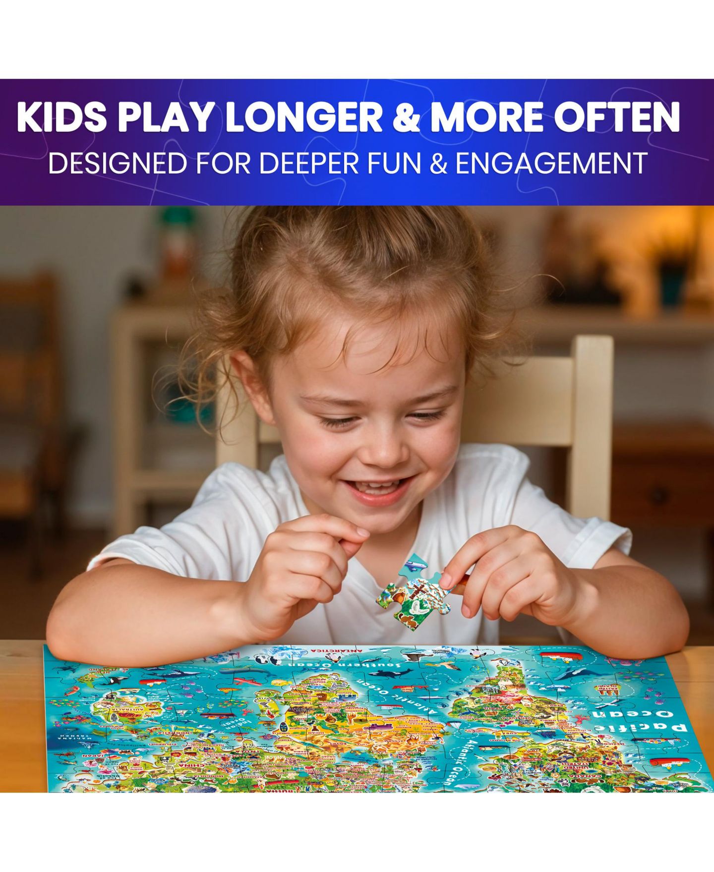 Детские игрушки Quokka USA Map, World Map & Solar System Glow-in-the-Dark 100-Piece Puzzle Set, Ages 4-8, цвет: Open Miscellaneous — фото 5