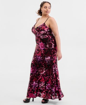 Trendy Plus Size Sequined Lace-Up-Back Gown