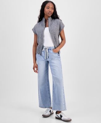 Petite Zip-Up Cap-Sleeve Sweater