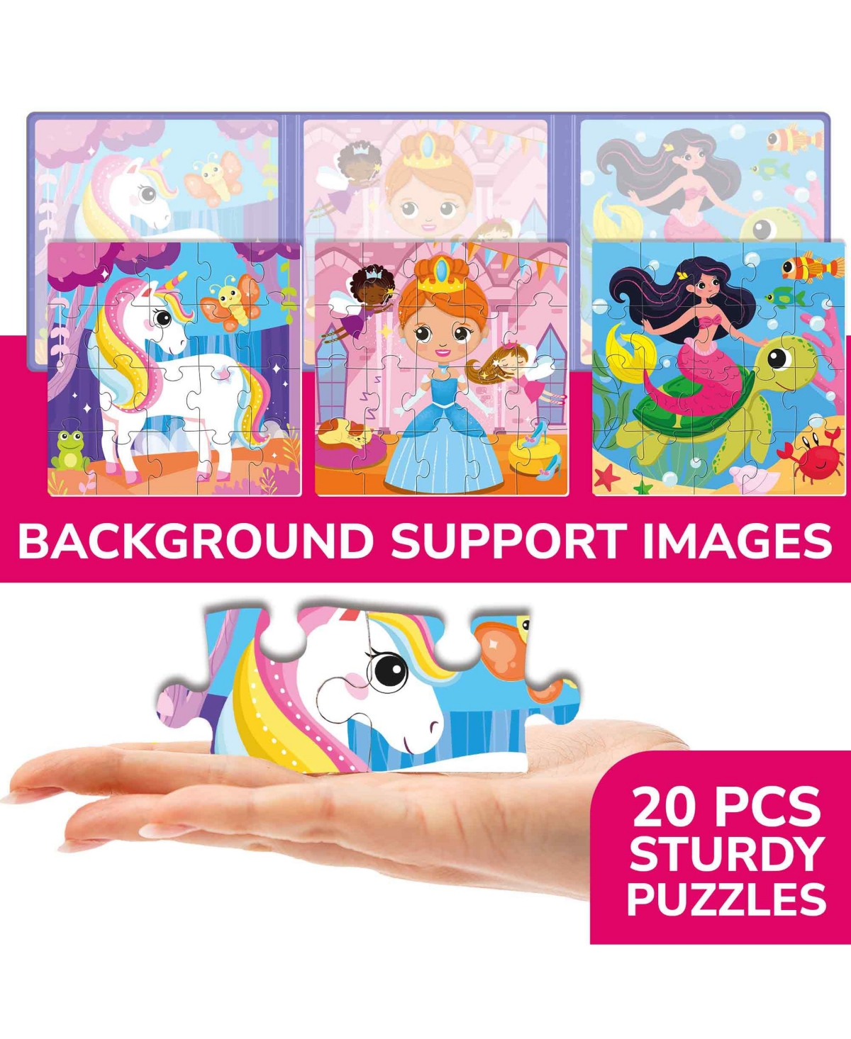 Quokka 3x20 Pcs Magnetic Puzzles for Kids - Learning Princess and Unicorn Toy