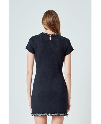 Women's Jewel Trim Knit Mini Dress