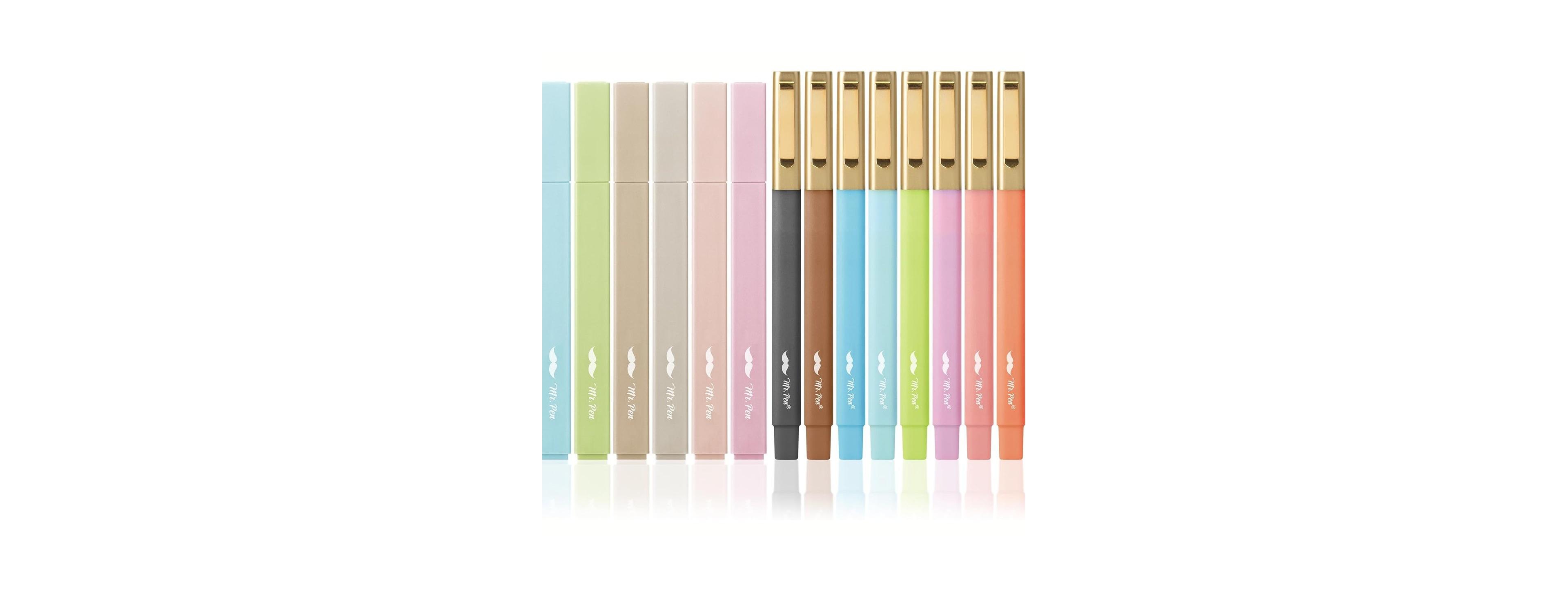 Mr. Pen Aesthetic Highlighter and Pen No Bleed, 16 Pack, Black Ink