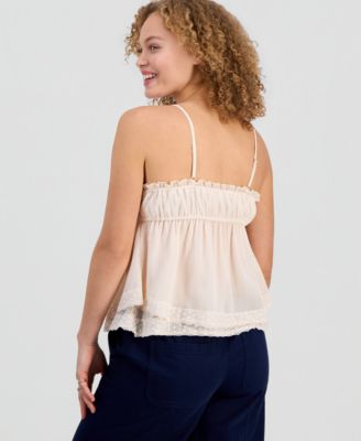 Juniors' Lace-Trim Babydoll Top