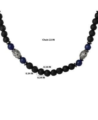 Men s Lava Rock & Lapis Beaded 22'' Necklace, Silver Tone Barrel Accents