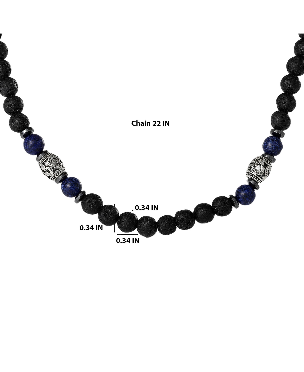 Lucky Brand Men s Lava Rock & Lapis Beaded 22'' Necklace, Silver Tone Barrel Accents