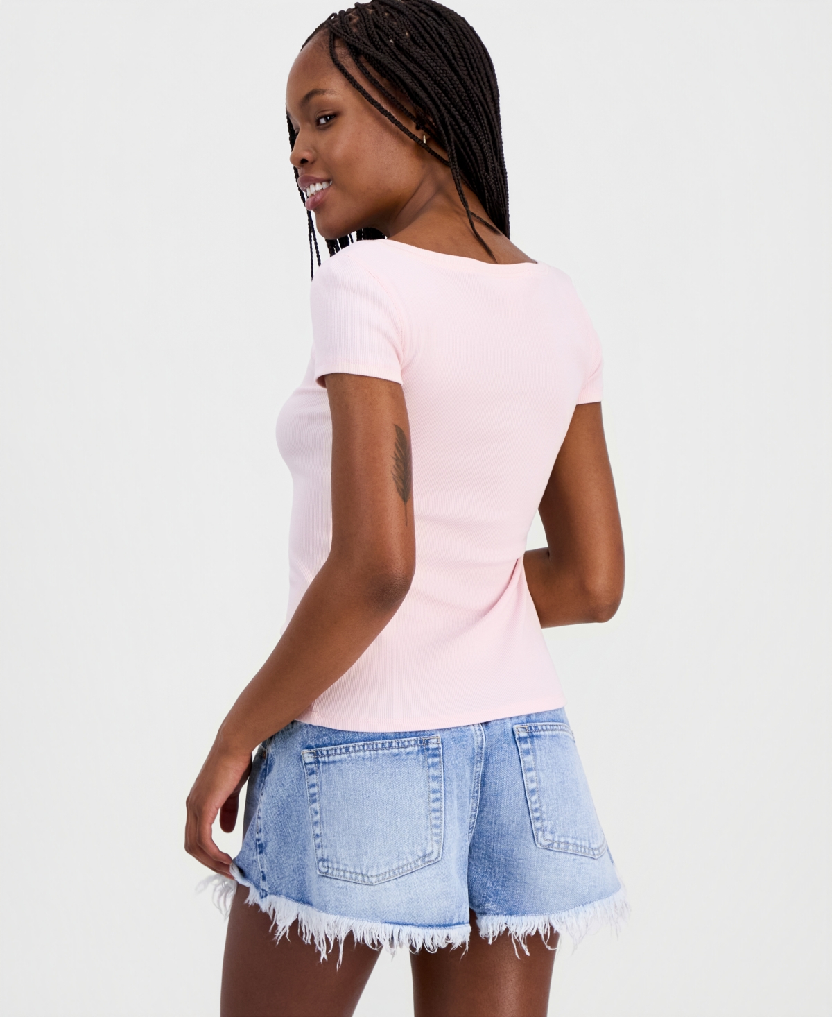 Just Polly Juniors' Ribbed Lace-Yoke Top