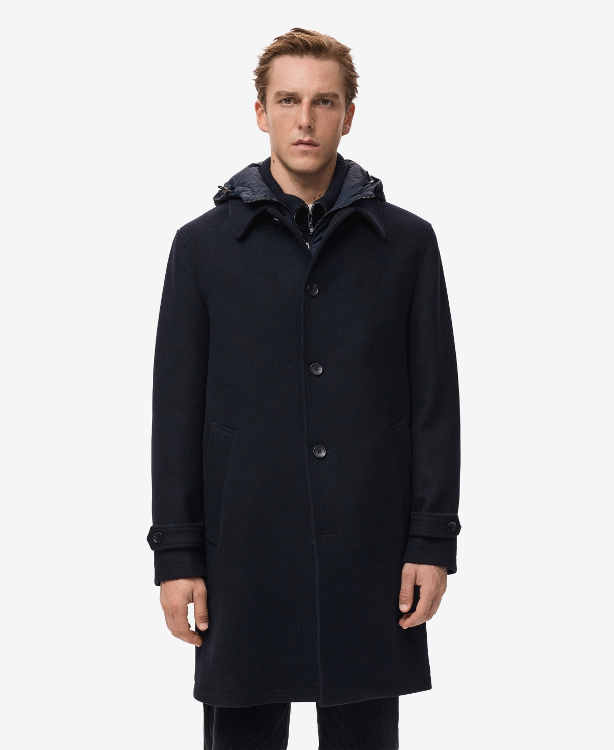 Mango Men's Detachable Hood Wool Coat In Blue