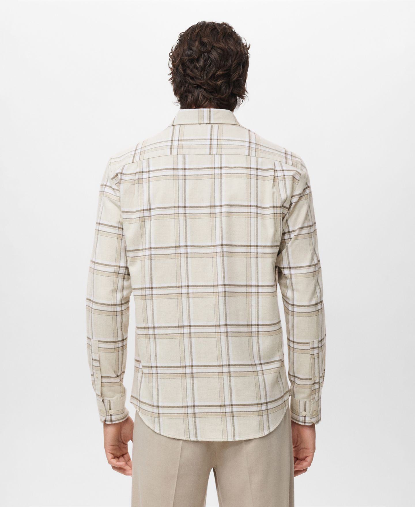 Мужская рубашка Mango Cotton Flannel Check Overshirt, цвет: Экрю — фото 3