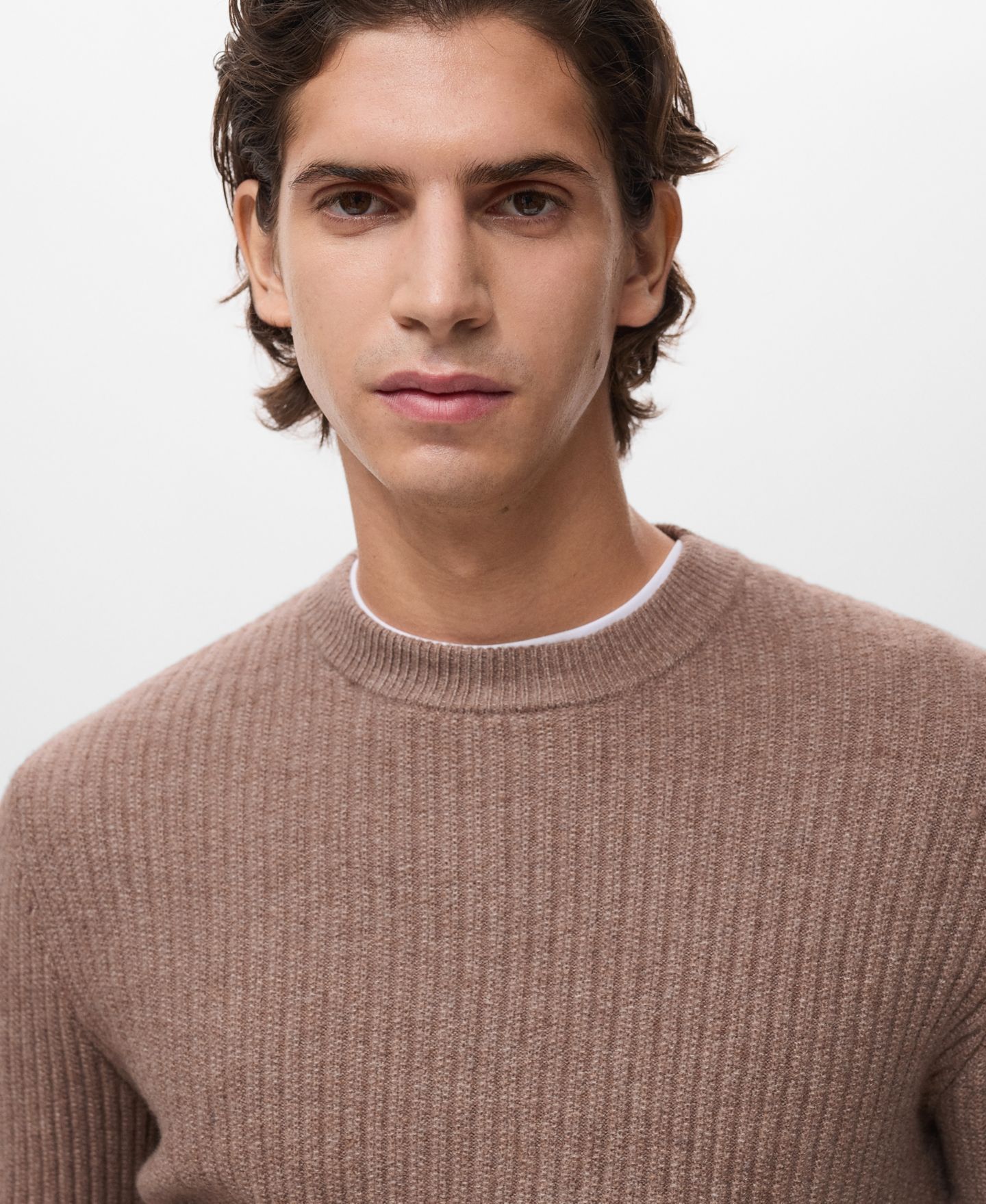 Мужской свитер MANGO Knitted Ribbed, цвет: Средний коричневый — фото 4