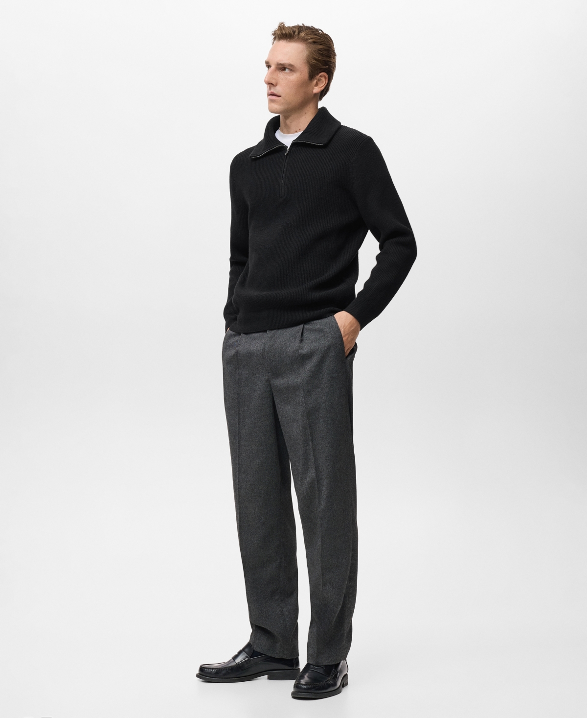 Mango Men's Zip Collar Knitted Sweater