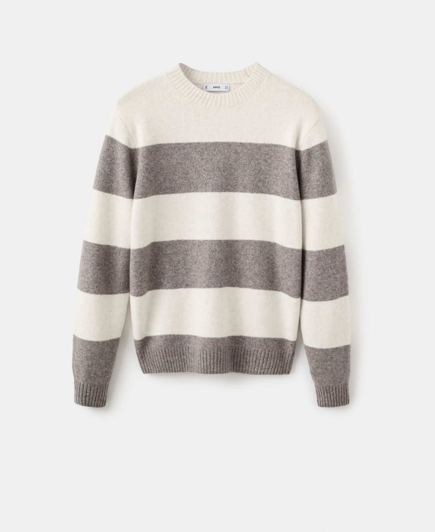 Мужской свитер MANGO Wool-Blend Striped, цвет: Экрю — фото 8
