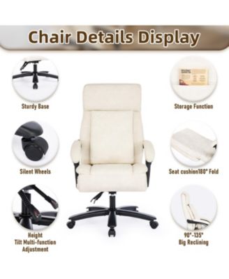 Reclining Office Chair with Adjustable Backrest and Footrest, PU Leather Swivel Desk Chair with Lumbar Support, Adjustable Seats with Wheels